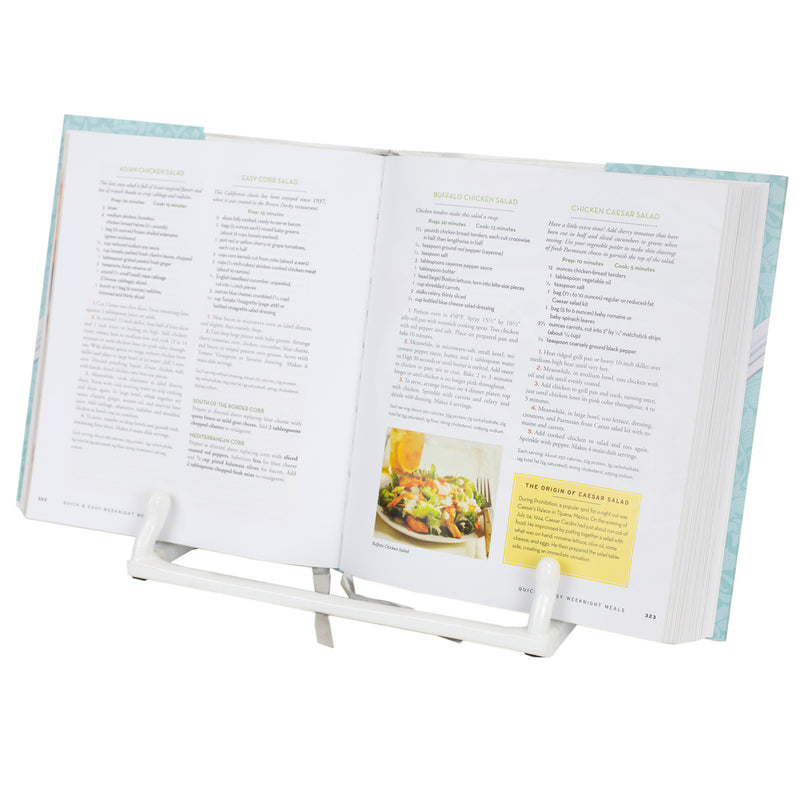 Home Basics Cast Iron Chevron Design Cookbook Stand, White, 10.5x5.5x9 Inches