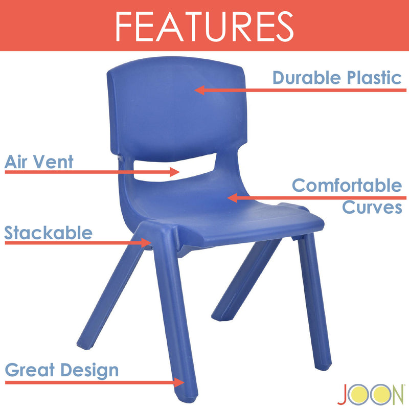 JOON Stackable Plastic Kids Learning Chairs, Dark Blue, 20.5x12.75X11 Inches, 2-Pack (Pack of 2)