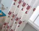 Vittoria Floral Embroidered Double Panel With Attached Valance, Burgundy, 54x84 Inches