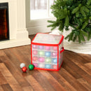 Home Basics 64-Compartment Zippered Ornament Storage Box, Red, 12x12x12 Inches
