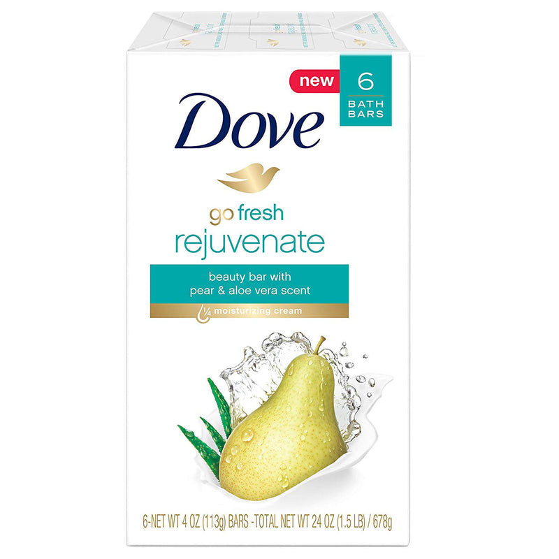Dove Rejuvenate Beauty Bar Soa with Pear, Aloe Vera Scent, 4 Ounces, 6-Pack