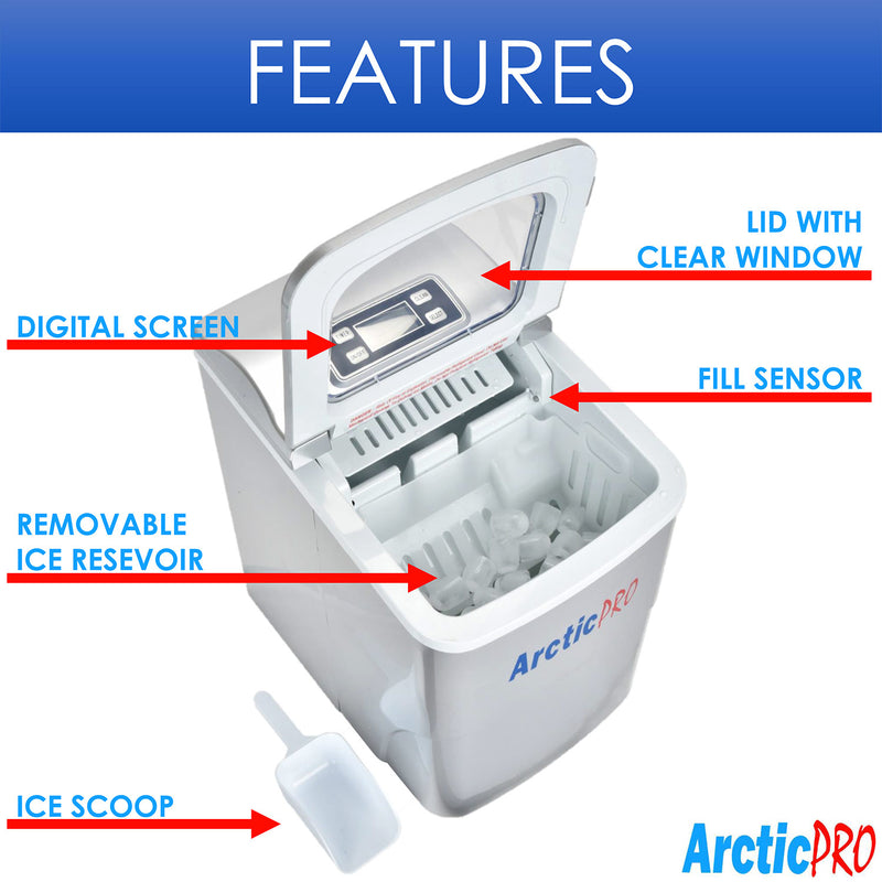 Arctic-Pro Portable Digital Quick Ice Maker Machine, Silver, Makes 2 I ...