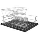 Home Basics Deluxe 2-Tier Dish Draining Rack with Plastic Tray, Black, 12x17x8 Inches