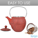 Spigo Hakone Cast Iron Enamel Teapot With Stainless Infuser, Red, 33 Ounces
