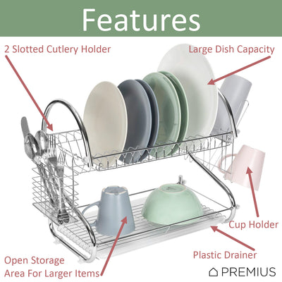 Premius 2-Tier Chrome Finish S-Shape Dish Rack With Removable Drainage ...
