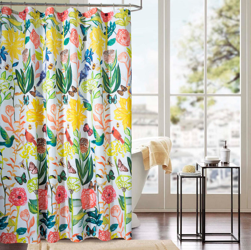 Classic Printed Tropical Shower Curtain, Yellow, 70X72 Inches