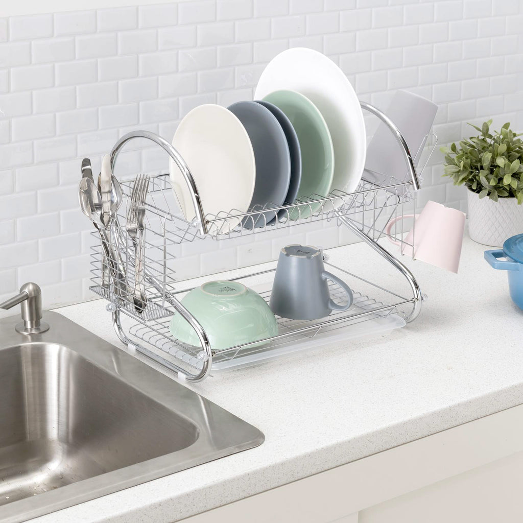 Premius 2-Tier Chrome Finish S-Shape Dish Rack With Removable Drainage ...