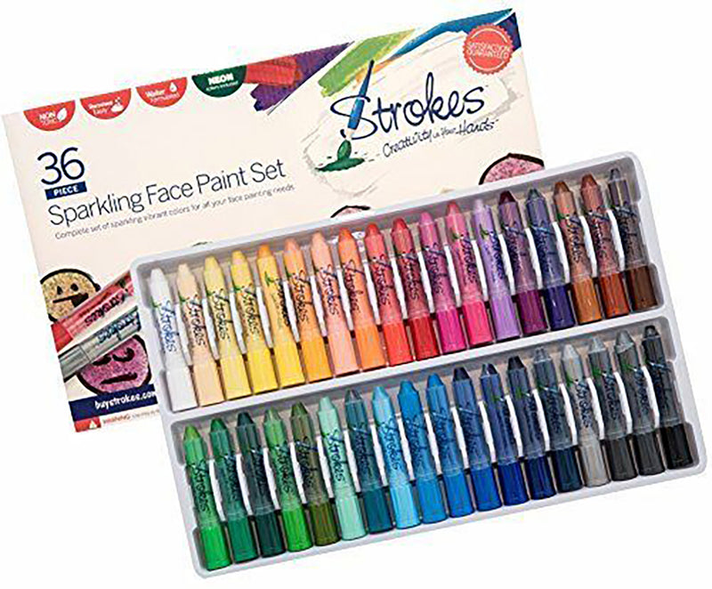 Strokes Art Face Paint 36-Piece Sparkling Colors with Glitter with Neon Colors Set