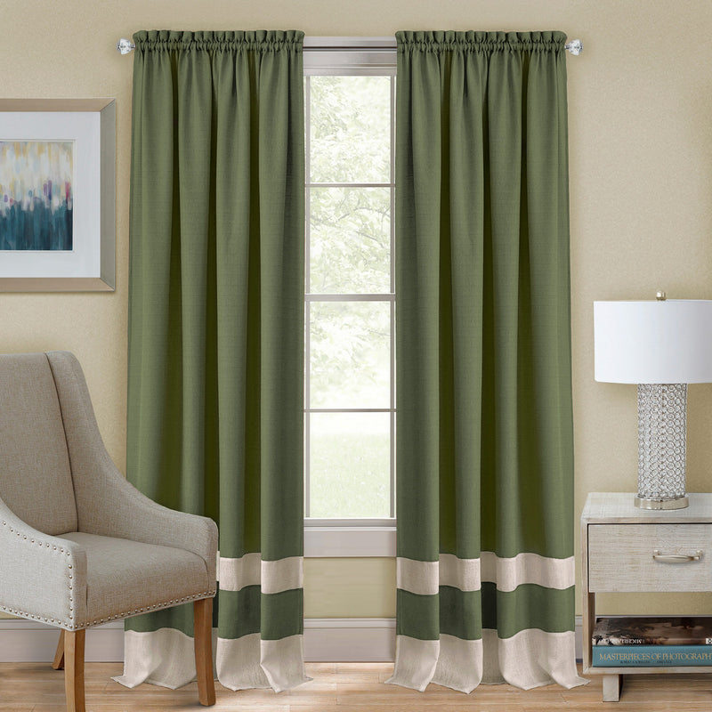 Darcy Textured Rod Pocket Window Panel, Camel-Green, 52x84 Inches