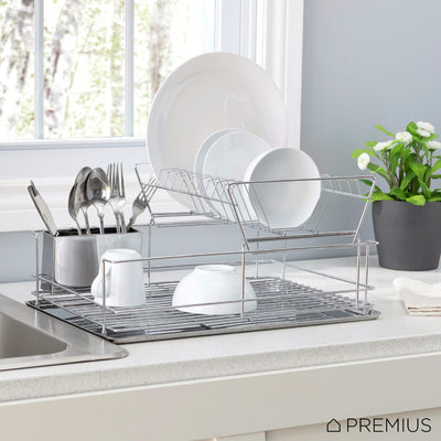 Premius 2 Tier Chrome Finished Dish Rack, Silver, 18.5x13x9 Inches ...