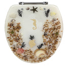 Elegant Touch Seashell Seahorse Design Polyresin Standard Toilet Seat, Ivory
