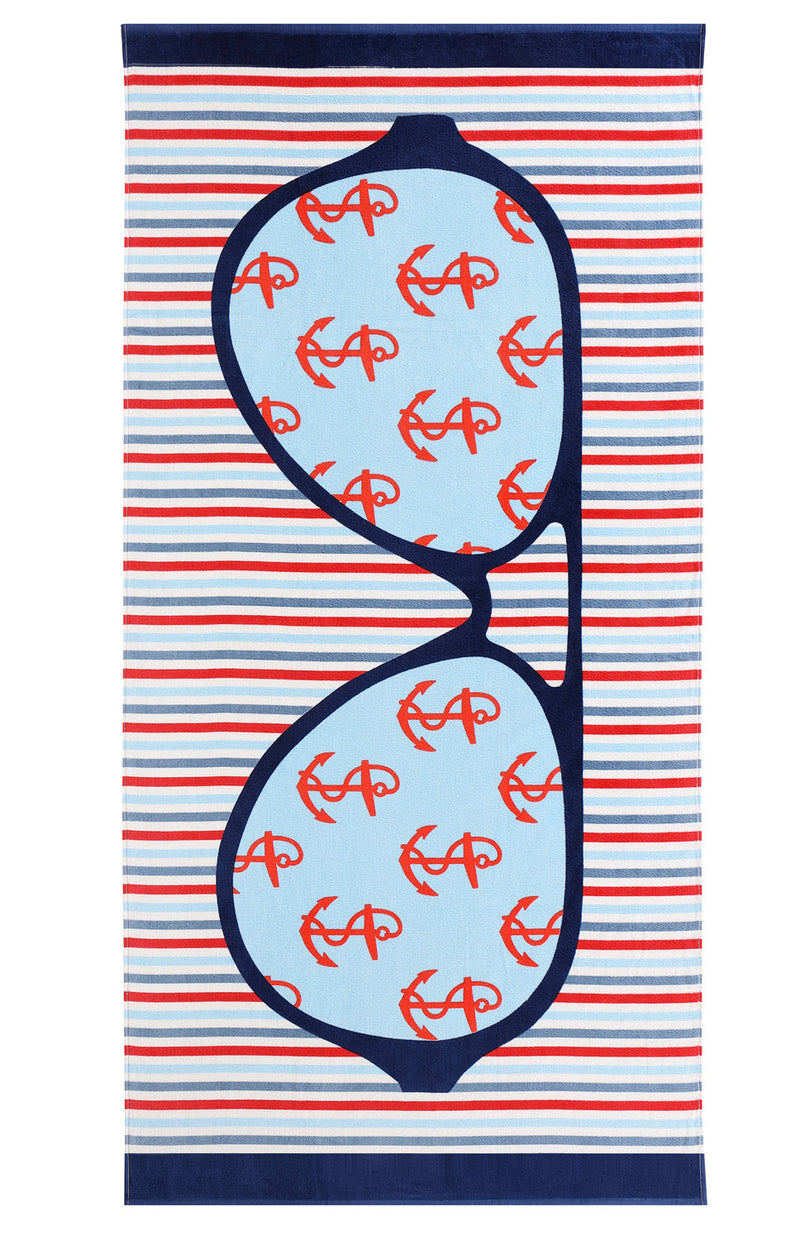 Seedling By Thomas Paul Sunglasses Design Beach Towel, Blue-Red, 36x72 Inches
