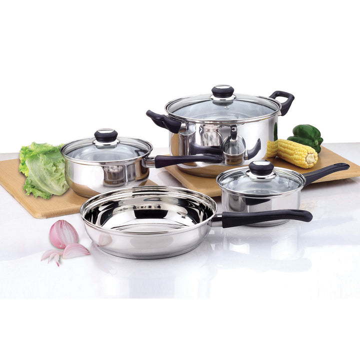 Gourmet Edge 7 Piece Stainless Steel Cookware Set with Glass Lids