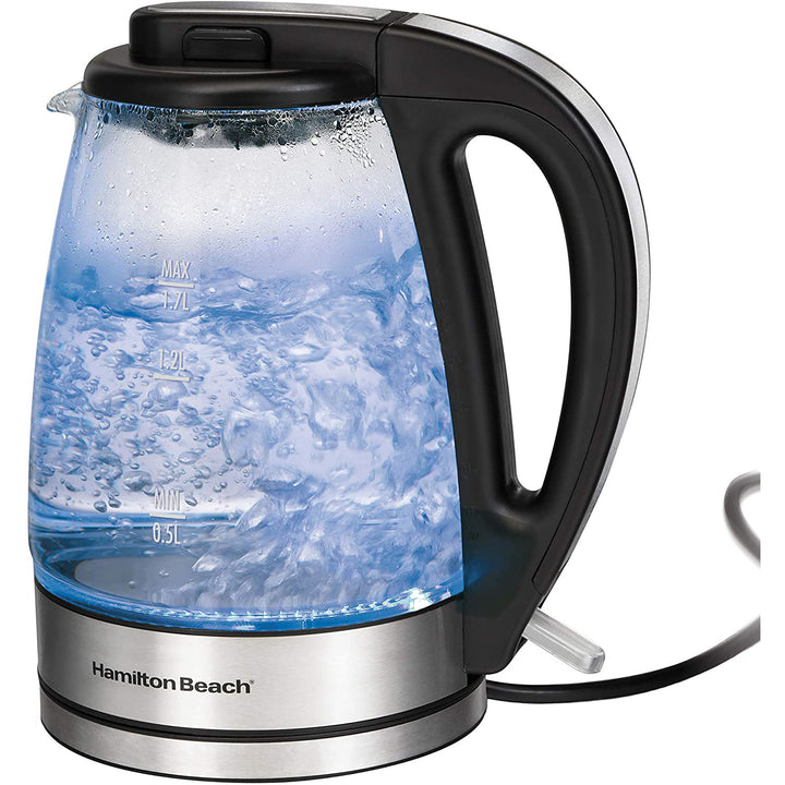   Basics Electric Glass and Steel Hot Tea Water Kettle,  1.7-Liter, Black and Sliver: Home & Kitchen
