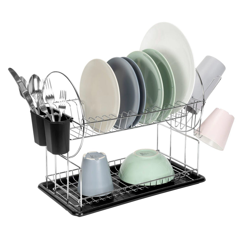 Premius 2-Tier Chrome Finished Drying Dish Rack, Black, 20.25x9x14 Inches