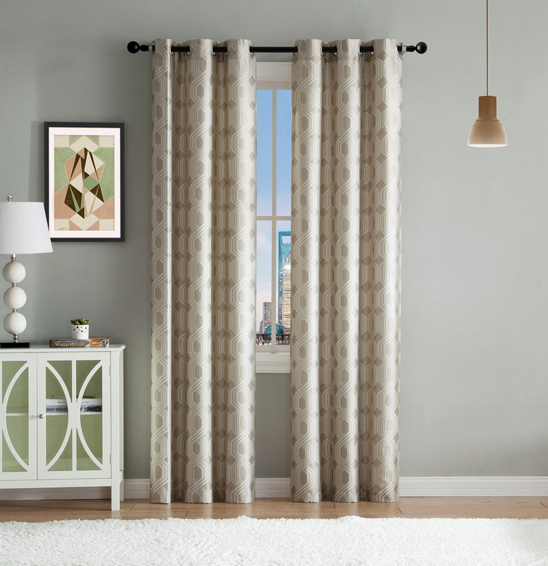 Eli 2-Pack Jacquard Design Grommet Window Panel, Taupe, 76x84 Inches