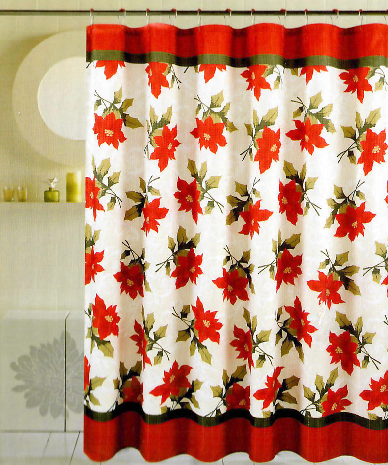 Holiday Seasons 13-Piece Poinsettia Shower Curtain Set, Red, 72x72 Inches
