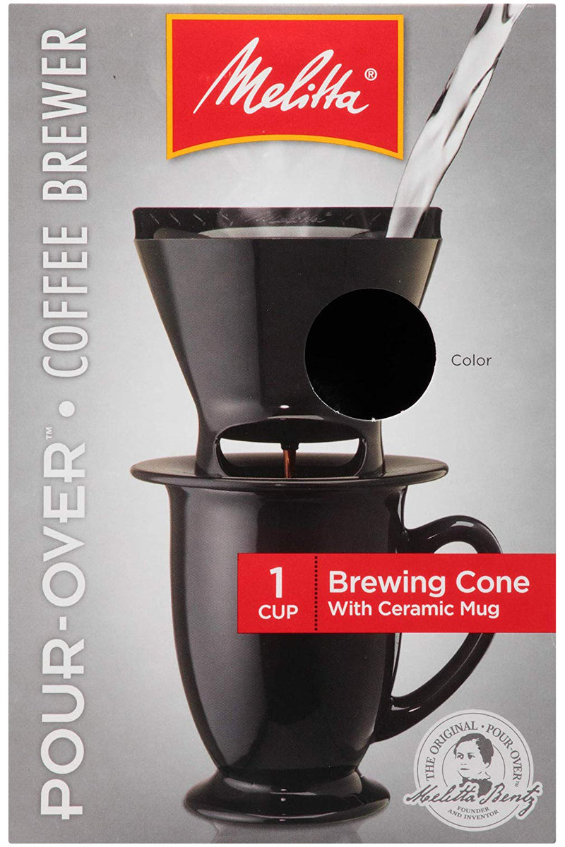 Melitta Pour Over Single Cup Coffee Brewer with Ceramic Mug, Black
