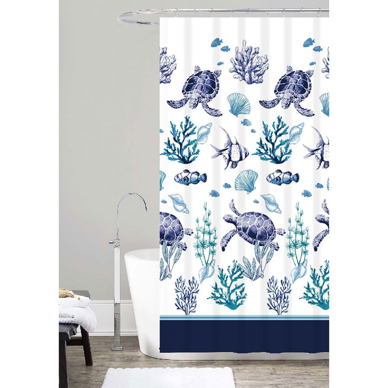 Turtles Printed Canvas Shower Curtain, Blue, 70x72 Inches
