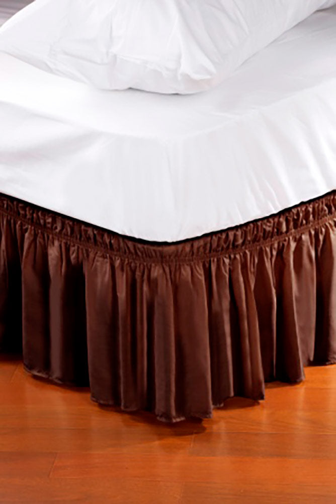 Wrap Around Style Easy Fit Elastic Bed Ruffles For King And Queen Size Beds, Chocolate
