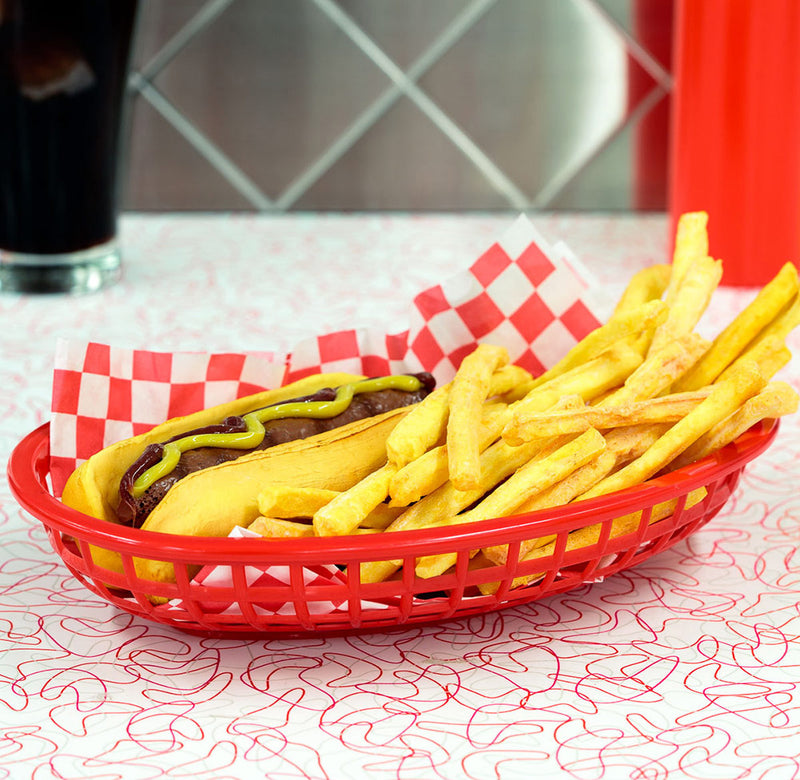 Food Deli Basket For Hamburgers, Hot Dogs, French Fries, Red, 9.25x5.67x1.75 Inches, 3-Pack