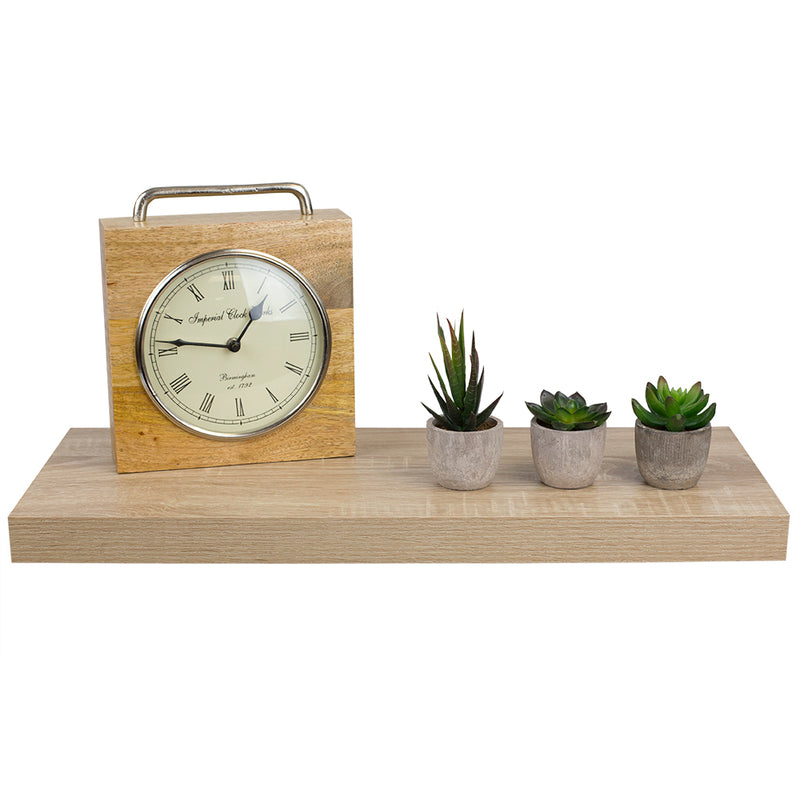 Home Basics Decorative Rectangular Wood Floating Shelf, Oak Design, 23.5x9x1.5 Inches