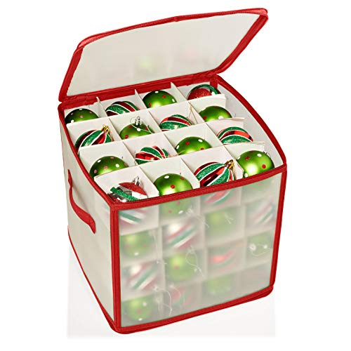 Home Basics 112-Compartment Zippered Ornament Storage Cube, Red, 20.5x12x12 Inches