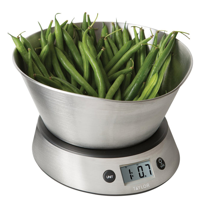 Taylor Stainless Steel Measuring Bowl Digital Kitchen Scale, 11lbs, 5k –  ShopBobbys
