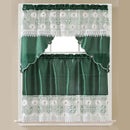 Vanka 3-Piece Daisy Embroidered Kitchen Curtain Set With Swag Valance, Green, 60x36 Inches