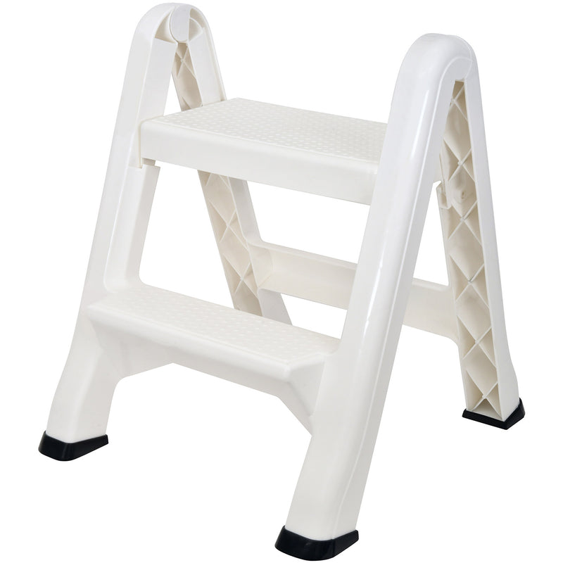 Spigo Heavy Duty 2-Tier Folding Step Stool Ladder, White, 22.5x20.5x19 Inches