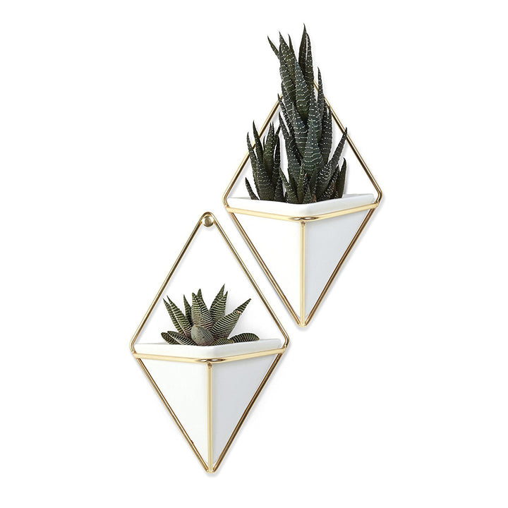 gold geometric hanging planter Umbra Trigg Hanging Geometric Wall Planter, 2-Pieces, Gold, 4.5x7x2 Inches