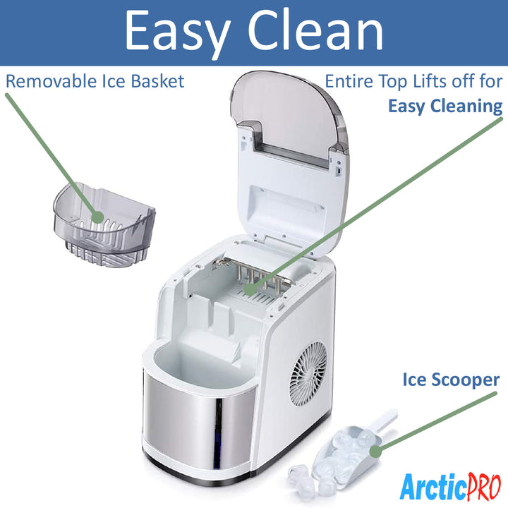 Arctic-Pro Easy Clean Flip-Top Lid Portable Ice Maker, White-Stainless ...