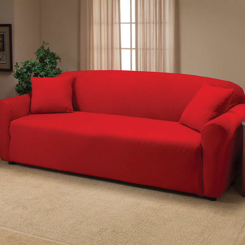 Madison Jersey Stretch Solid Furniture Slipcover, Red